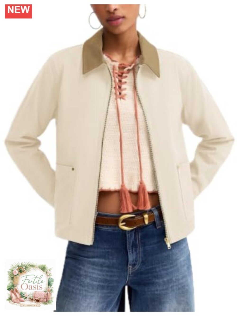 Women's Cropped Barn Jacket Zip Up Lightweight Casual Coat